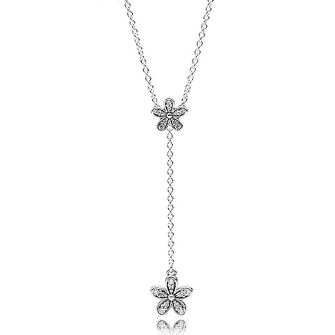 925 Sterling Silver Necklace Dazzling Daisies With Cubic Zirconia Pendant Necklace