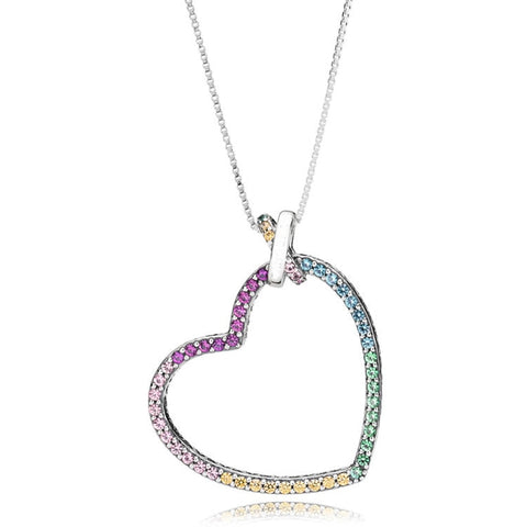 Sterling Silver Necklace Rainbow Heart Necklace