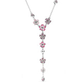 925 Sterling Silver Necklace Red & Pink Enamel Peach Blossom