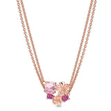 925 Sterling Silver Necklace Rose Peach Blossom With Pink & Red Crystal Necklace