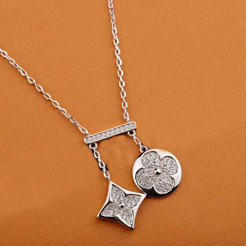 925 Sterling Silver Crystal Clover Necklaces Pendant