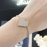 S925 Sterlling silver AAA Zircons Pixel Love Heart Chain Bracelet