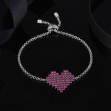 S925 Sterlling silver AAA Zircons Pixel Love Heart Chain Bracelet