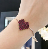 S925 Sterlling silver AAA Zircons Pixel Love Heart Chain Bracelet