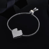 S925 Sterlling silver AAA Zircons Pixel Love Heart Chain Bracelet