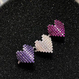 S925 Sterlling silver Red Purple White AAA Zircons Pixel Love Heart Rings