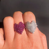 S925 Sterlling silver Red Purple White AAA Zircons Pixel Love Heart Rings