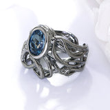 Big oval blue crystal Black and Anti silver plate ring