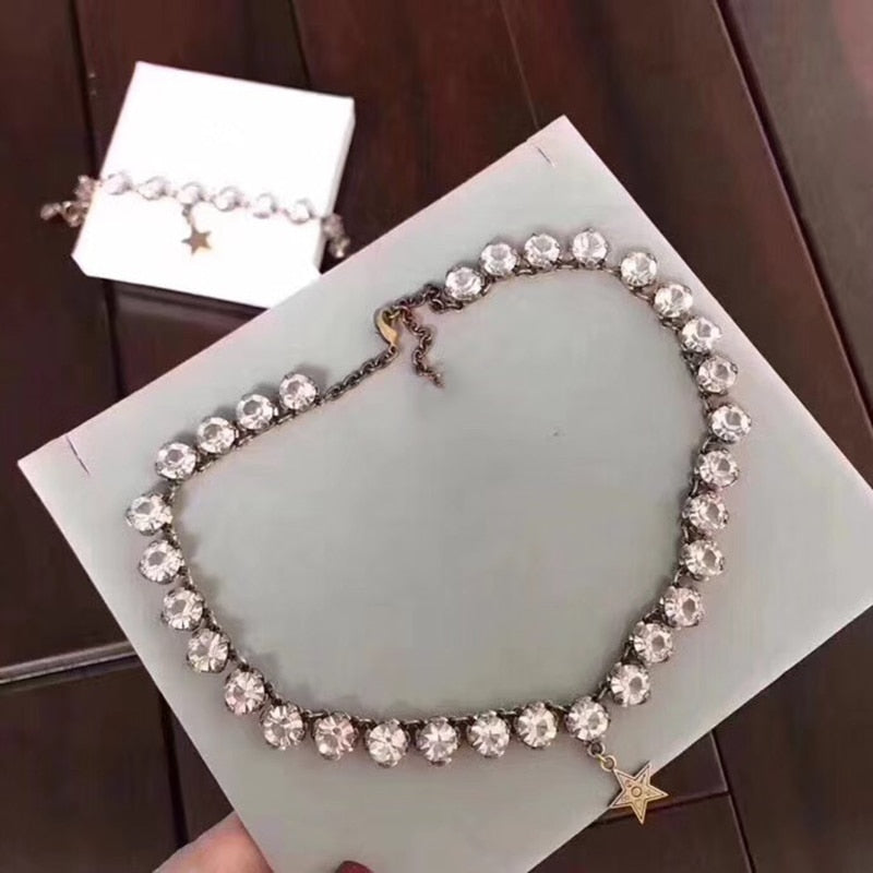 Vintage Chain Star Pendants Crystal Chain Choker Necklace