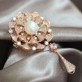 Flower Pearl Exquisite Design Micro Cubic Zircon CZ Brooch