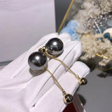 Long Round Pearl Earrings Gold Color Dangle Tassel Earrings