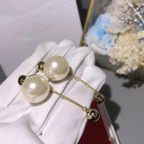 Long Round Pearl Earrings Gold Color Dangle Tassel Earrings