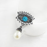 Drop Blue Eyes Scarf Suspended Imitation Pearl Brooch