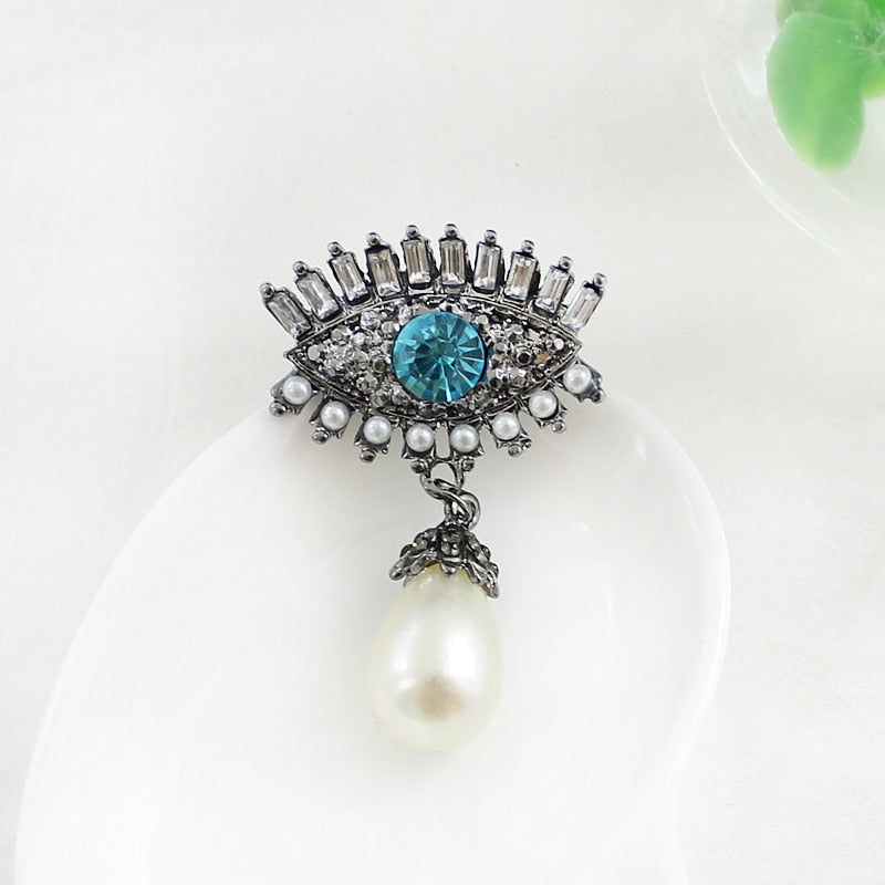 Drop Blue Eyes Scarf Suspended Imitation Pearl Brooch