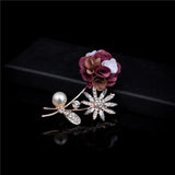 New Luxury Brooch Sparkly Cubic Zirconia Fabric Flower Brooches