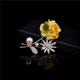 New Luxury Brooch Sparkly Cubic Zirconia Fabric Flower Brooches