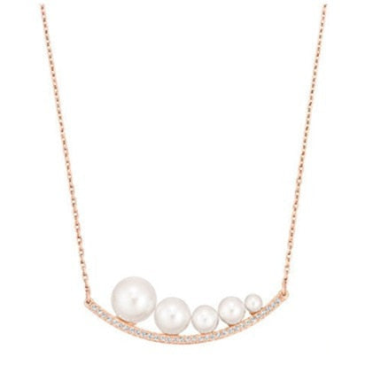 Rose Gold Colour 1:1 Swa Pearl Long Silver Necklace Friendship Women Clavicle Jewelry