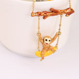 Original Monkey Play in Swing Enamel Glaze Necklace Choker