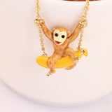 Original Monkey Play in Swing Enamel Glaze Necklace Choker