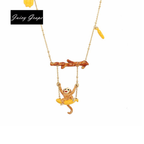 Original Monkey Play in Swing Enamel Glaze Necklace Choker