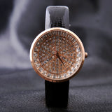 GUOU Genuine Leather Strap Full Crystal Diamond Quartz Wristwatch