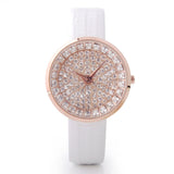 GUOU Genuine Leather Strap Full Crystal Diamond Quartz Wristwatch