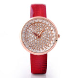 GUOU Genuine Leather Strap Full Crystal Diamond Quartz Wristwatch