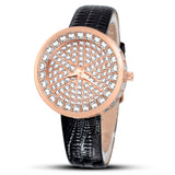 GUOU Genuine Leather Strap Full Crystal Diamond Quartz Wristwatch