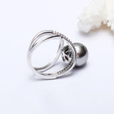 Grey Pearl Trendy White Brass Ring