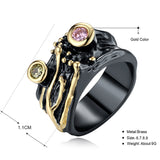 Round pink & Olivine zirconia crystal anel trendy finger ring