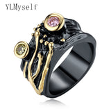 Round pink & Olivine zirconia crystal anel trendy finger ring