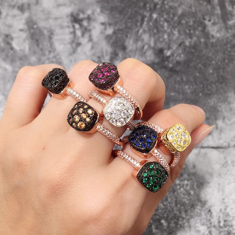 Tide Micro-Inlaid Zircon full Rhinestone honeycomb color ring