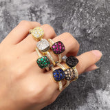 Tide Micro-Inlaid Zircon full Rhinestone honeycomb color ring