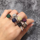 Tide Micro-Inlaid Zircon full Rhinestone honeycomb color ring