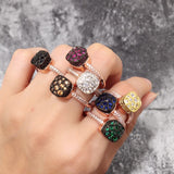 Tide Micro-Inlaid Zircon full Rhinestone honeycomb color ring