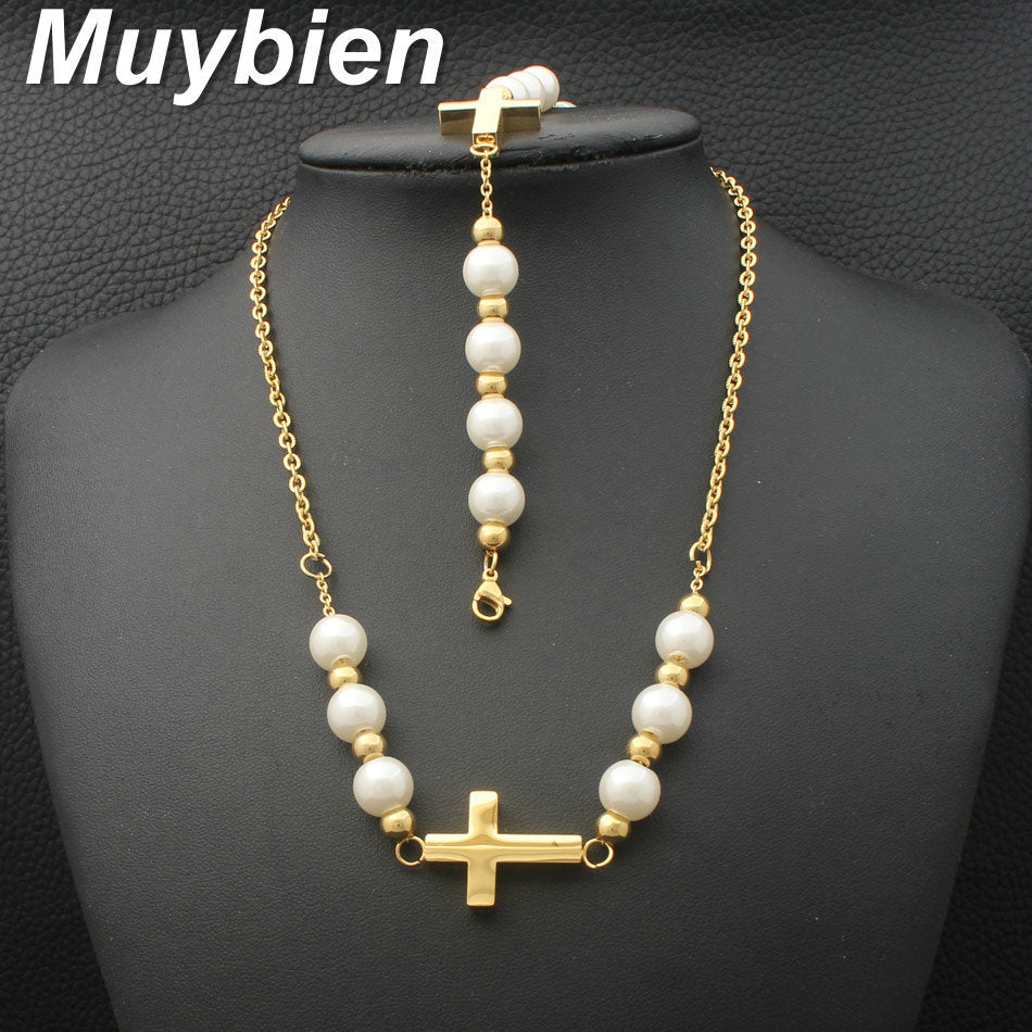 Stainless Steel gold color Bracelet and Necklace Jewelry sets SEWJAZCG