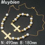 Stainless Steel gold color Bracelet and Necklace Jewelry sets SEWJAZCG