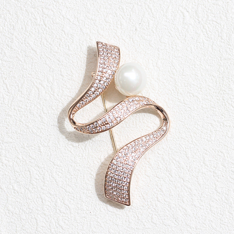 gold ribbon brooch personality contracted artificial pearl corsage