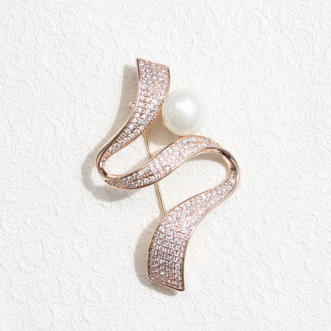 gold ribbon brooch personality contracted artificial pearl corsage