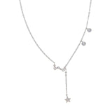 925 Sterling Silver cute star with round CZ stone Y shape long link chain pendant necklaces