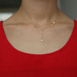 925 Sterling Silver cute star with round CZ stone Y shape long link chain pendant necklaces