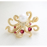 New gold inlaid stone octopus brooch