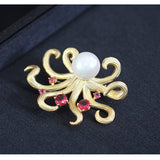 New gold inlaid stone octopus brooch