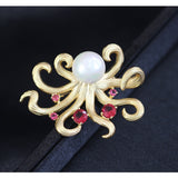 New gold inlaid stone octopus brooch