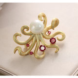 New gold inlaid stone octopus brooch