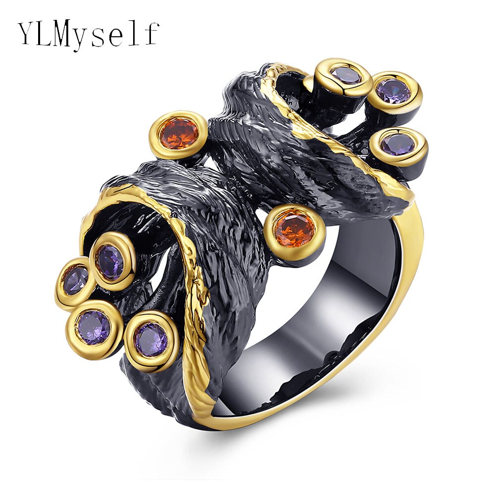 multi color crystal black rings