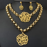 Newest 2 Styles Fashion Jewelry Stainless Steel Chain Flower Necklace & Bracelet Earrings Set SCAZAOCF