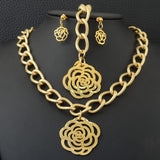 Newest 2 Styles Fashion Jewelry Stainless Steel Chain Flower Necklace & Bracelet Earrings Set SCAZAOCF