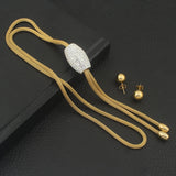 Adjustable Y-necklace Stainless Steel Gold Color Necklace Earrings Sets SEDZAYBG