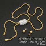 Adjustable Y-necklace Stainless Steel Gold Color Necklace Earrings Sets SEDZAYBG